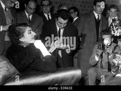 Opera singer Maria Callas being interviewed Stock Photo