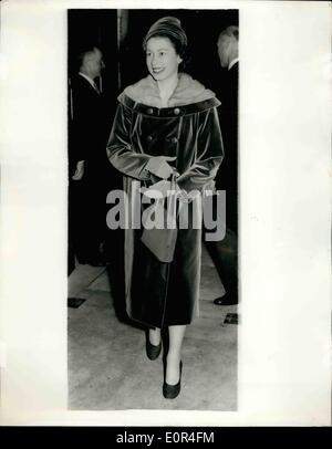 Dec. 12, 1957 - QUEEN VISITS CITY CHURCH H.M. THE QUEEN yesterday made a Visit to the Church of St. Lawrence Jewry, Creshan Street, E.C. KEYSTONE PHOTO SHOWS:- H.M. THE QUEEN wears a smart buitned coat - which has a uniquee fur collar-during her visit to teh church. Stock Photo