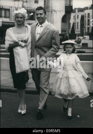 Apr. 04, 1958 - Jayne Mansfield in London: Photo shows star Jayne Mansfield and husband former Mr. Universe - Mickey Hargitay - Stock Photo