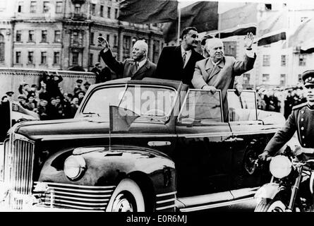 Prime Minister Nikita Khrushchev rides through streets Stock Photo