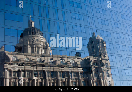 Port of Liverpool building reflected in all glass building Stock Photo