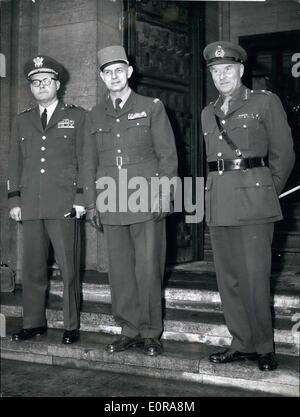 Nov. 11, 1958 - The monthly meeting of the three Western allied commandants in Berlin. Before the monthly routine meeting of the three western commandants of Berlin in the commandant's office in Berlin Dahlem the photographers were allowed on Nov. 26th, 1958 to take photographs. ops: f.l.t.r. the American Major General Barksdale Hamlett, The French Brigade General Jean Lacomme and the British Major General F. Rome. Stock Photo