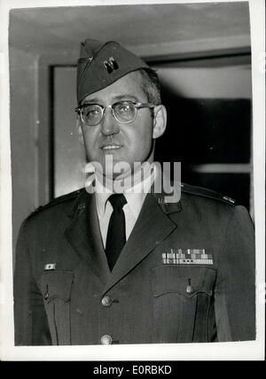 Dec. 10, 1958 - 10-12-58 Trial of U.S. Air Force sergeant on murder charge continues. The trial continues today at Denham, of Master Sgt. Marcus M. Marymont (37) by Court Martial of the murder of his wife by arsenic. The murder is alleged to have been committed because he was overwhelmingly in love with another woman, 23 year old Mrs. Cynthia Taylor. Keystone Photo Shows: Capt. Neal Kazdan, who is defending the accused, seen at Denham today. Stock Photo