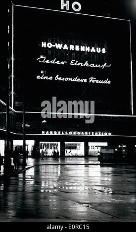 Dec. 12, 1958 - That is the east-zone of Berlin: The greatest Ho-Shop, a shopping centre of the official trade organisation at the Alexander-place during night. Stock Photo