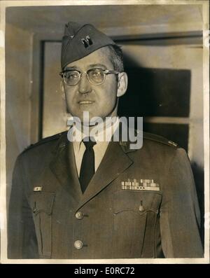 Dec. 12, 1958 - TRIAL OF U.S. AIR FORCE SERGEANT ON MURDER CHARGE CONTINUES. The trial continues today at Denham, of Master Sgt. Marcus M. Marymont (37) by Court Martial - of the murder of his wife by arsenic.. The murder is alleged to have been committed because he was ''overwhelmingly'' in love with another woman - 23 year old Mrs? Cynthia Taylor. Keystone Photo Shows:- Capt. Neal Kazdan who is defending the accused, seen at Denham today. Stock Photo