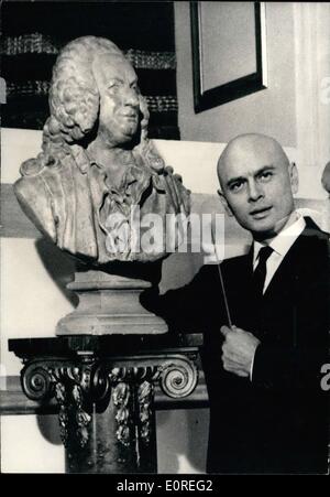 Apr. 04, 1959 - Yule Brynner as a conductor: The famous American actor Yul Brynner is in Paris now for the filming of ''Once more with feeling'', produced and directed by Stanley Donen. IN this film, Yul Brynner plays the part of a Conductor. photo shows Yul Brynner in a scene of the film. Stock Photo