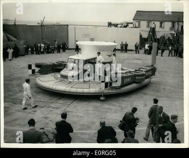 Jun. 06, 1959 - Britain's Flying Saucer Makes First Public Flight: Britain's Flying Saucer - the S.R.N.I Hovercraft, today made Stock Photo