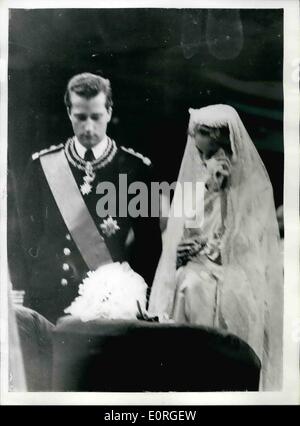 Jul. 07, 1959 - Prince Albert weds Princess Paola. Bride Cries during ceremony: Prince Albert of Liege, heir-presumptive to the Stock Photo