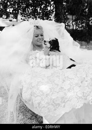Actress Brigitte Bardot as a bride in a film Stock Photo