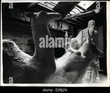 Nov. 11, 1959 - Crib for St. Martin in the fields.: The Anglo-Brazilian sculptress Josephina De Vasconcelios, was to be seen at Stock Photo