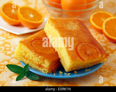 Orange sponge cake. Recipe available. Stock Photo