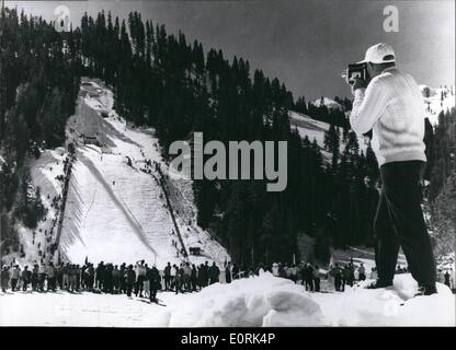 Dec. 12, 1959 - Olympic atmosphere in Squaw Valley: In Squaw Valley in California, where from Feb. 18th till 28th, 1960 the Olympic Games will be held, first audience is already gathering. Stock Photo