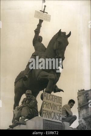 Jan. 01, 1960 - Revolt In Algiers: Photo shows. A banner with the inscription ''Algeria must be French'' on the statue of Joan of Ark. Stock Photo