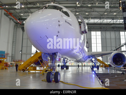 An Airbus A350XWB at the Airbus headquarters in Finkenwerder, Hamburg, Germany Stock Photo