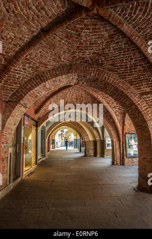 Italy, Piedmont Province of Turin Chivasso 18th May 2014 the historical center. The arcades of Via Torino Stock Photo