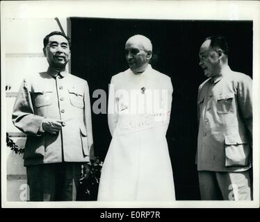 Apr. 04, 1960 - Chou En-Lai In Delhiz. Photo shows The Communist Chinese Prime Minister, Chou En-Lai, pictured with the Indian Prime Minister, Mr. Nehru (centre), in New Delhi, soon after the former's arrival there from Rangoon. On right is the Chinese Foreign Minister, Marshal Chen-Yi. Stock Photo