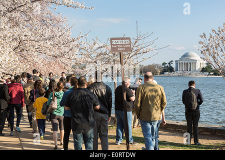 Tourists in Washington DC, USA in Spring at the Tidal Basic for the National Cherry Blossom Festival Stock Photo
