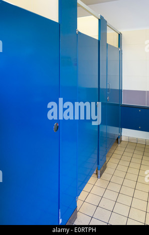 Row of public toilet cubicles Stock Photo