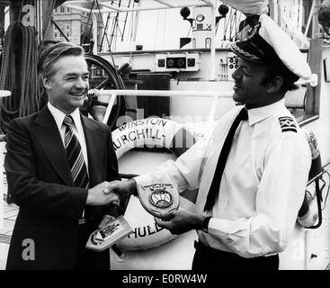 Police chief presents captain award Stock Photo