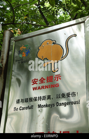 Warning sign for monkeys in the 'Seven Star Park' (Qixing Gongyuan) in Guilin. Stock Photo