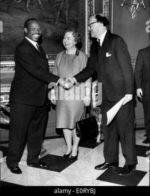 First president of Botswana SERETSE KHAMA, left, shakes hands with a man. Stock Photo