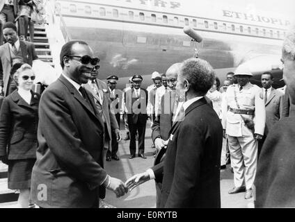 First president of Botswana SERETSE KHAMA shakes hands after getting off an airplane. Stock Photo