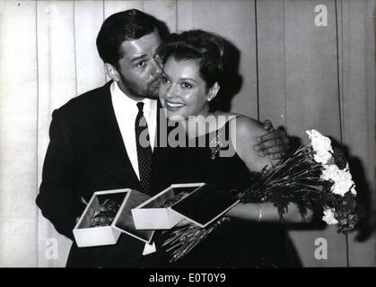 Jun. 06, 1960 - Film prizes 1960 awarded : The annually awarded film prizes were presented on June 26th at the Berlin school for music during the 10th international film festival 1960 in Berlin. photo shows Walter giller (Walter Geller) congratulating his wife nadja tiller (Nadja Tiller) on her prize which she received for her starring in ''labyrinth der leidenschaften'' (Labyrinth of passion). Walter giller was also awarded a prize for ''Reason fur den statistician'' (Roses for the public prosecutor) Stock Photo