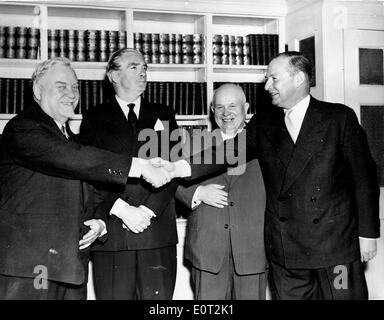 Anthony Eden in a meeting with Nikita Khrushchev Stock Photo