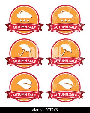 Autumn sale retro orange and red labels - grunge style Stock Vector