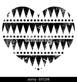 Aztec tribal pattern heart - retro, grunge style Stock Vector