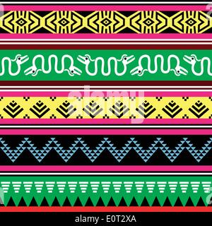 Aztec tribal seamless pattern with monsters in colour Stock Vector