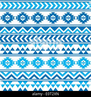 Aztec tribal seamless blue and navy pattern Stock Vector