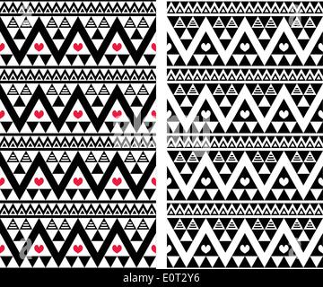 Tribal aztec colorful seamless pattern with heart - two versions Stock Vector