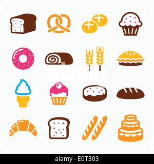 Bakery, pastry icon set - bread, donut, cake, cupcake Stock Vector