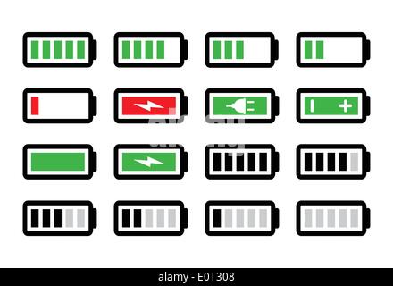 Battery charge vector icons set Stock Vector