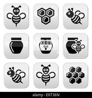 Bee and honey vector icons set Stock Vector