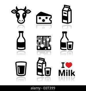 Dairy products - milk, cheese vector icons set Stock Vector