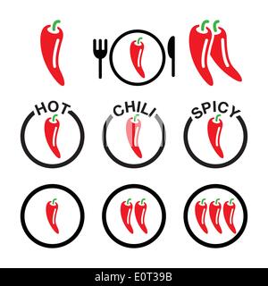 Red hot chili peppers icons set Stock Vector