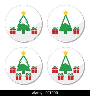 Christmas tree with presents icons set Stock Vector