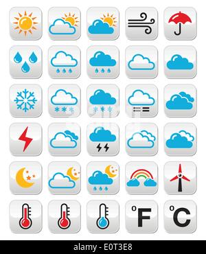 Weather forecast colorful vector buttons set Stock Vector