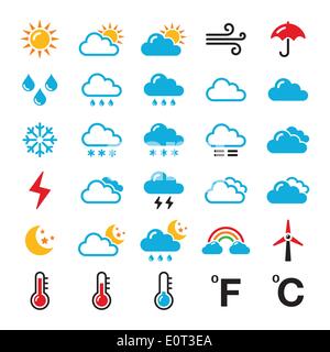 Weather forecast colorful vector icons set Stock Vector