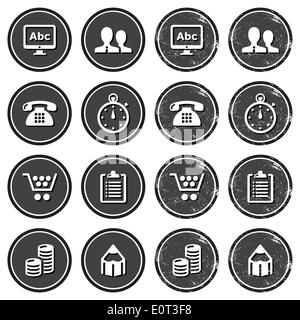 Website navigation icons on retro labels set Stock Vector