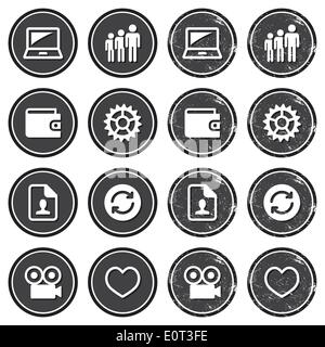 Web navigation icons on retro labels set Stock Vector