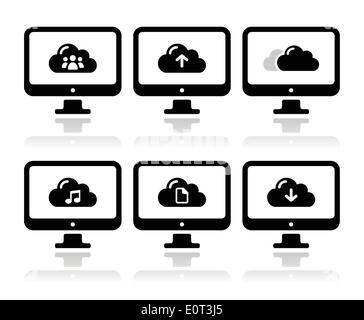 Computer and cloud vector icons set for web Stock Vector