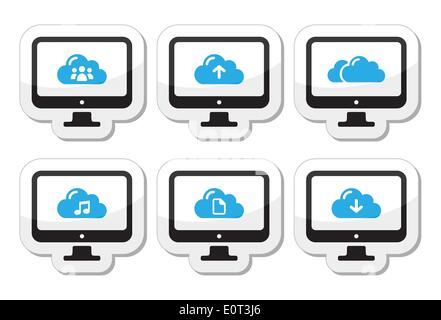 Computer and cloud vector icons set for web Stock Vector