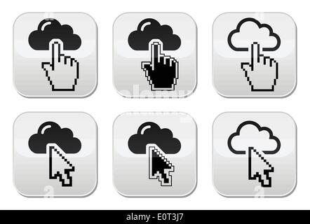 Cloud with cursor hand and arrow buttons set Stock Vector