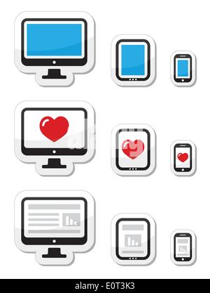 Computer screen, tablet, and smartphone icons Stock Vector