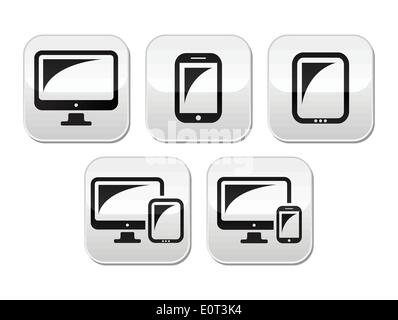 Computer, tablet, smartphone vector buttons set Stock Vector