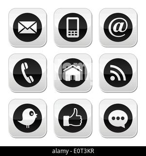 Contact, web, blog and social media buttons - twitter, facebook, rss Stock Vector