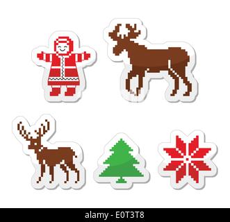 Christmas Nordic pattern vector icons set Stock Vector